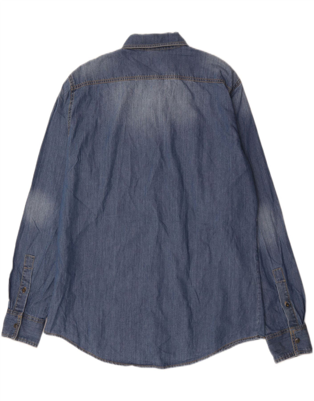 BENETTON Denimskjorte til mænd XL Blå bomuld