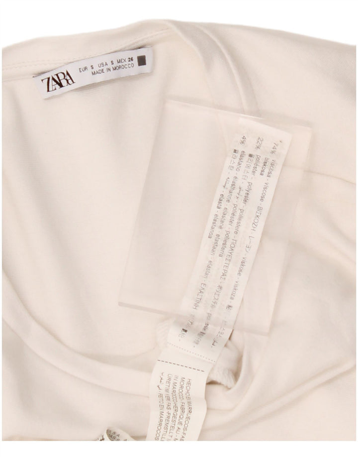 ZARA Dame A-Line Kjole UK 10 Small White Viscose