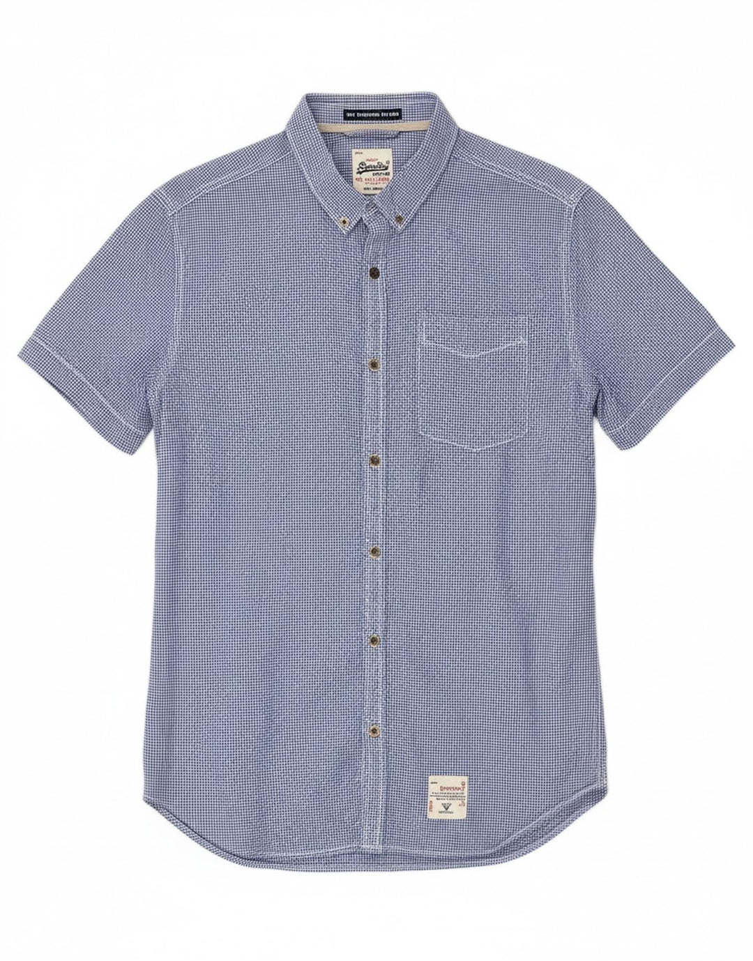 SUPERDRY Mens Short Sleeve Shirt Large Blue Gingham Cotton