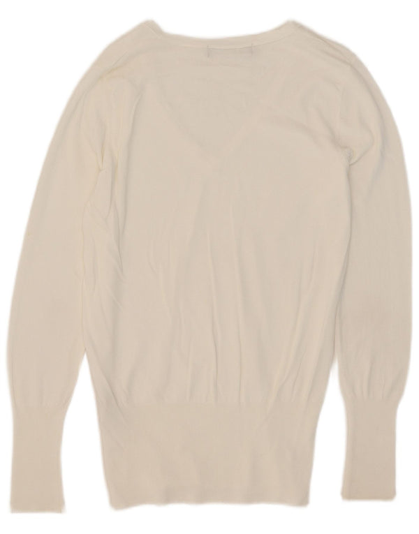 Zara Dame V-hals sweater UK 14 Medium White Viscose
