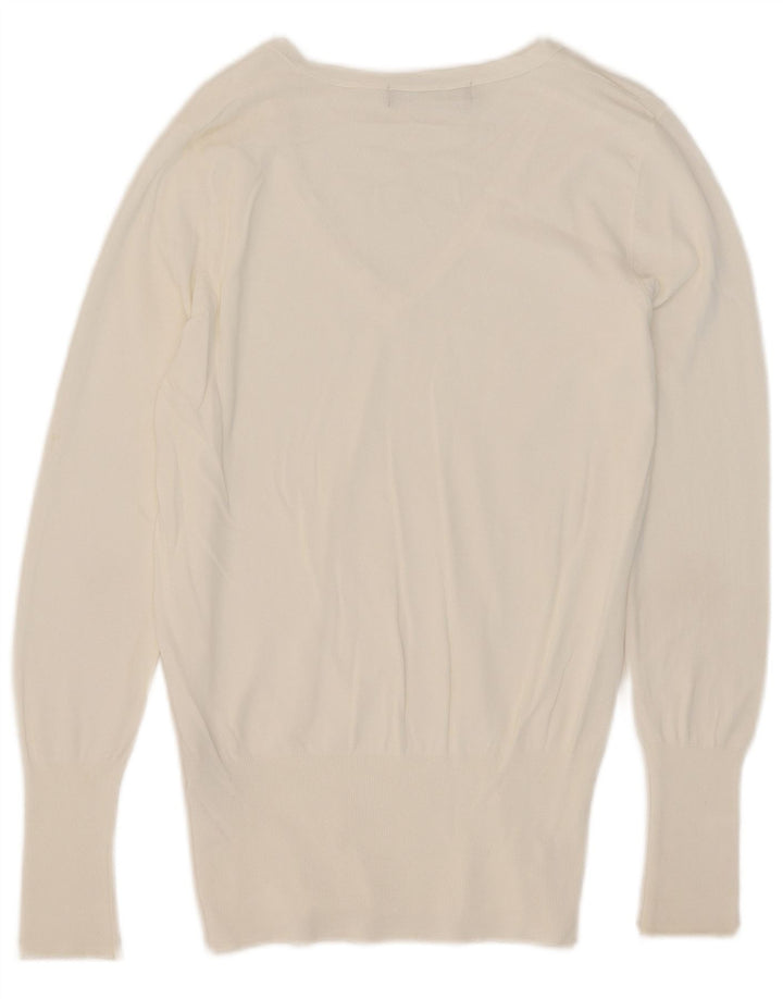 Zara Dame V-hals sweater UK 14 Medium White Viscose
