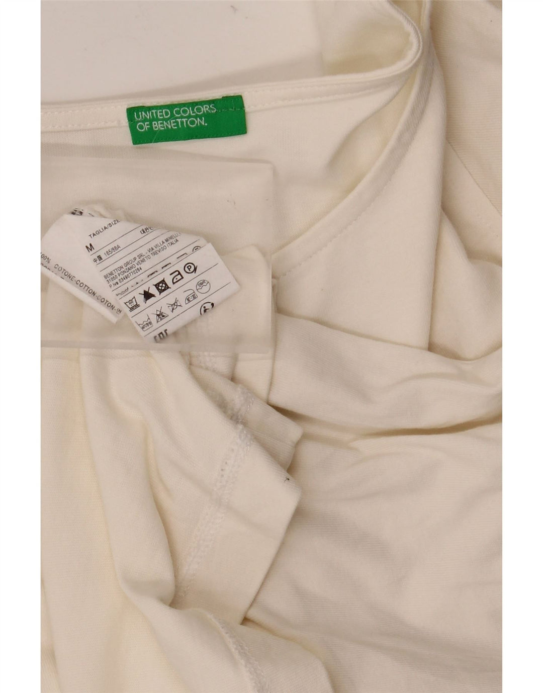 BENETTON Dame Langærmet Bluse Top UK 14 Medium Hvid Bomuld
