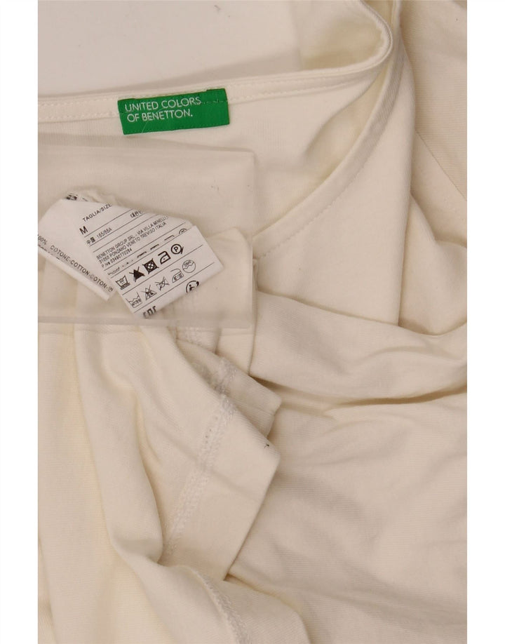BENETTON Dame Langærmet Bluse Top UK 14 Medium Hvid Bomuld