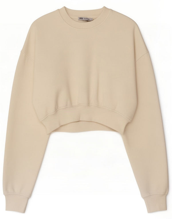 Zara Womens Crop Oversized Sweatshirt Jumper UK 10 Small White Cotton