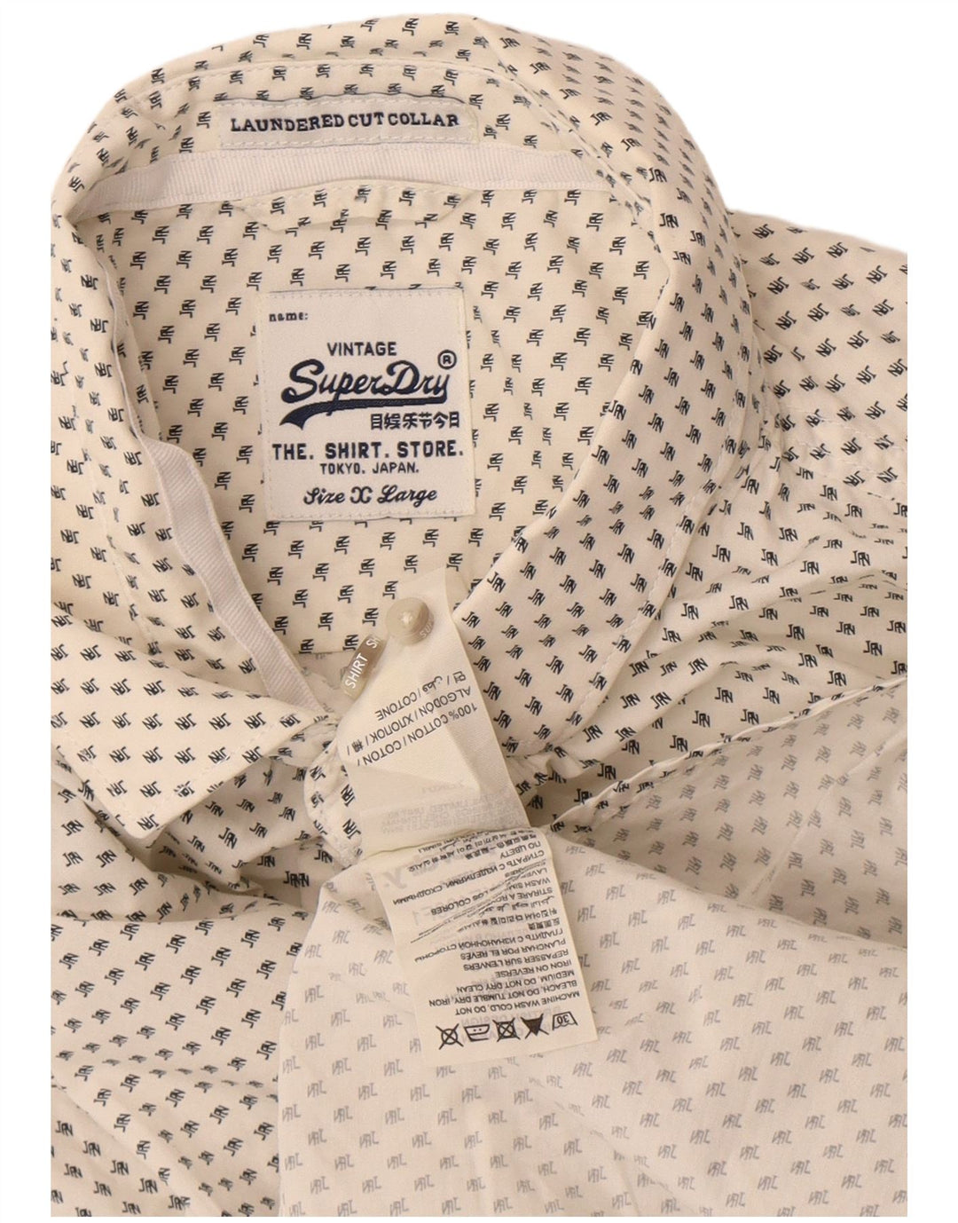 Superdry Herre hvidvasket skjorte med krave XL hvid plettet bomuld