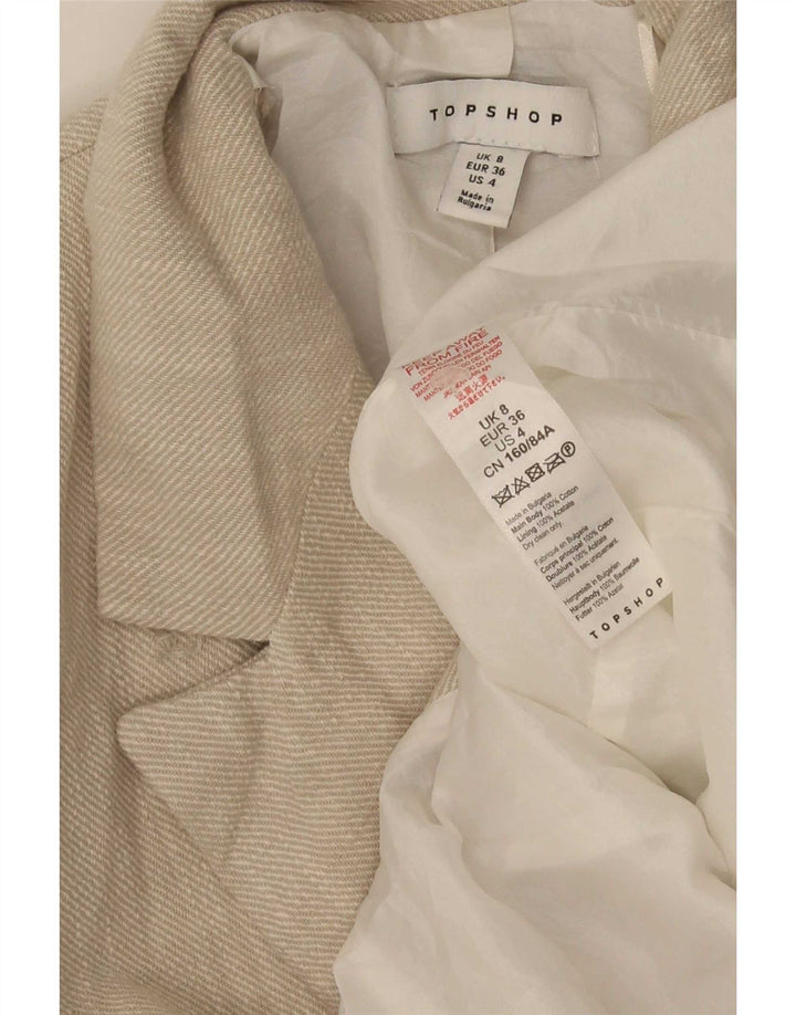 Topshop Dame Double Breasted Blazer Jacket UK 8 Small Beige Bomuld