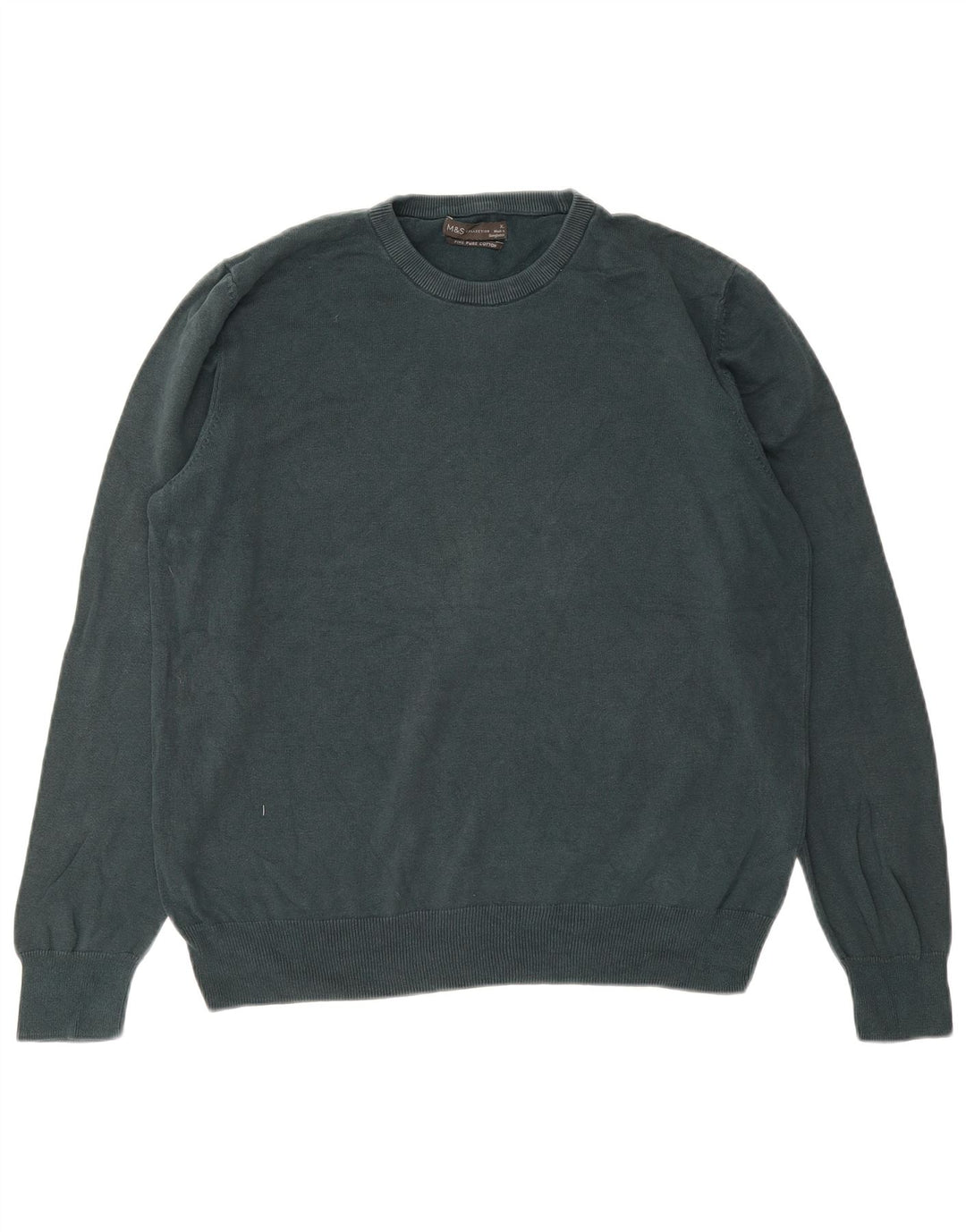 MARKS & SPENCER Herre sweater med rund hals XL grøn bomuld