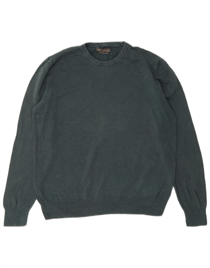 MARKS & SPENCER Herre sweater med rund hals XL grøn bomuld