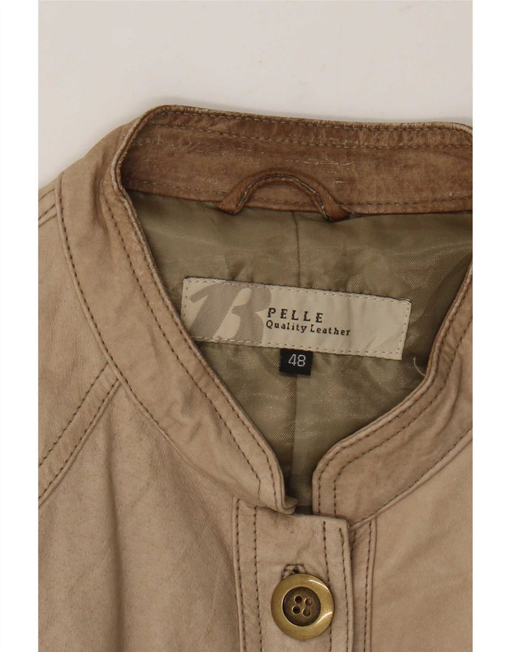 Vintage dame militær læderjakke IT 48 XL Beige