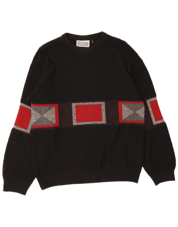Enzio Emilio Herre Crew Neck Jumper Sweater XL Sort Geometrisk Polyacryl