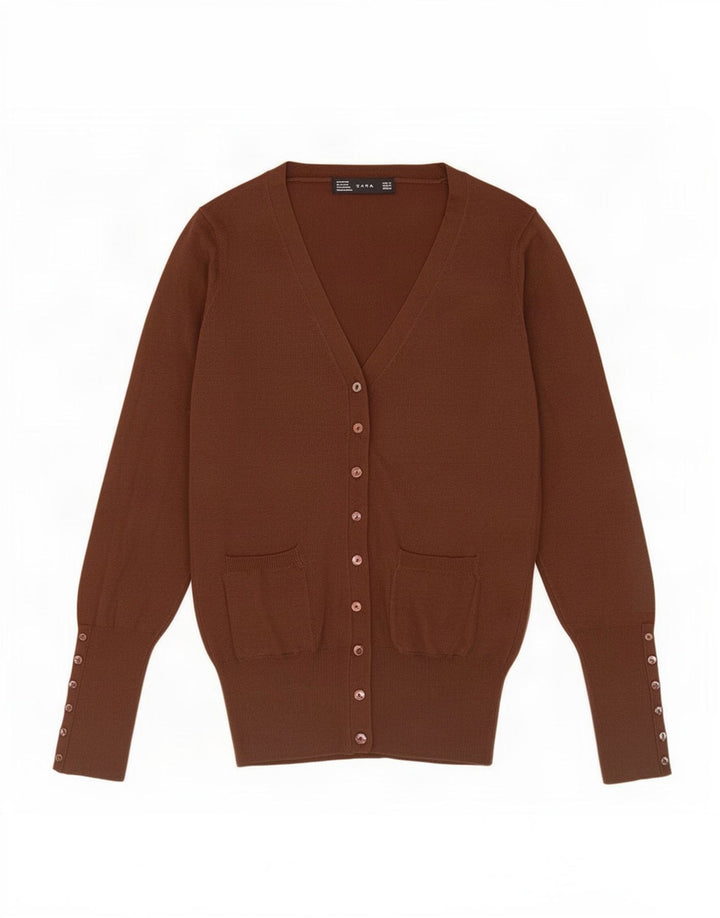 Zara Dame Cardigan Sweater UK 14 Medium Brown Rayon