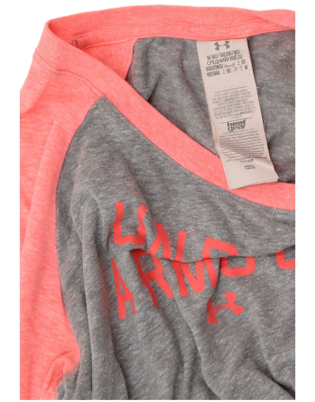 UNDER ARMOUR Dame Heat Gear Grafisk Top 3/4 ærmer UK 12 Medium Grå