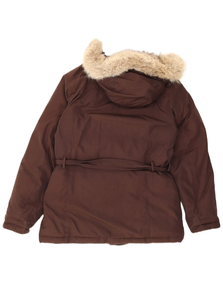 Woolrich polstret hættejakke til kvinder UK 18 XL brun bomuld