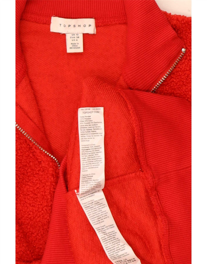 Topshop Dame Oversized Zip Neck Fleece Jumper UK 10 Small Red Polyester