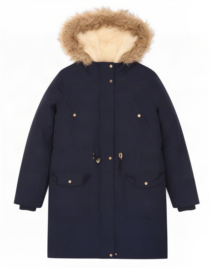 Oasis Dame Hætte Sherpa Parka Jacket UK 14 Medium Navy Blue Polyester