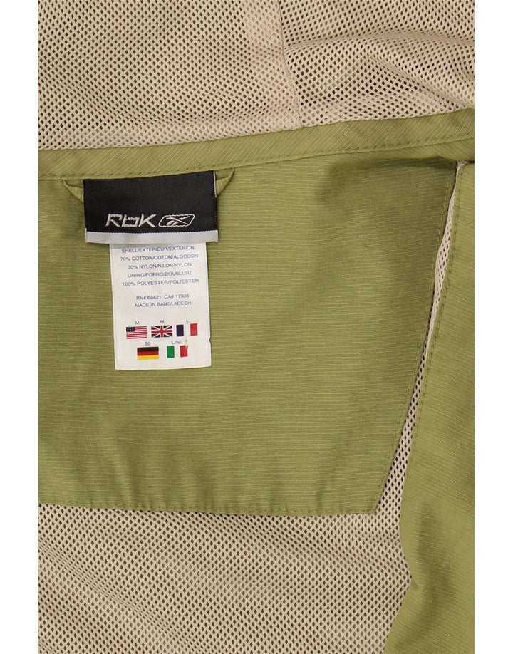 REEBOK Mens Hooded Rain Jacket UK 38 Medium Green Cotton