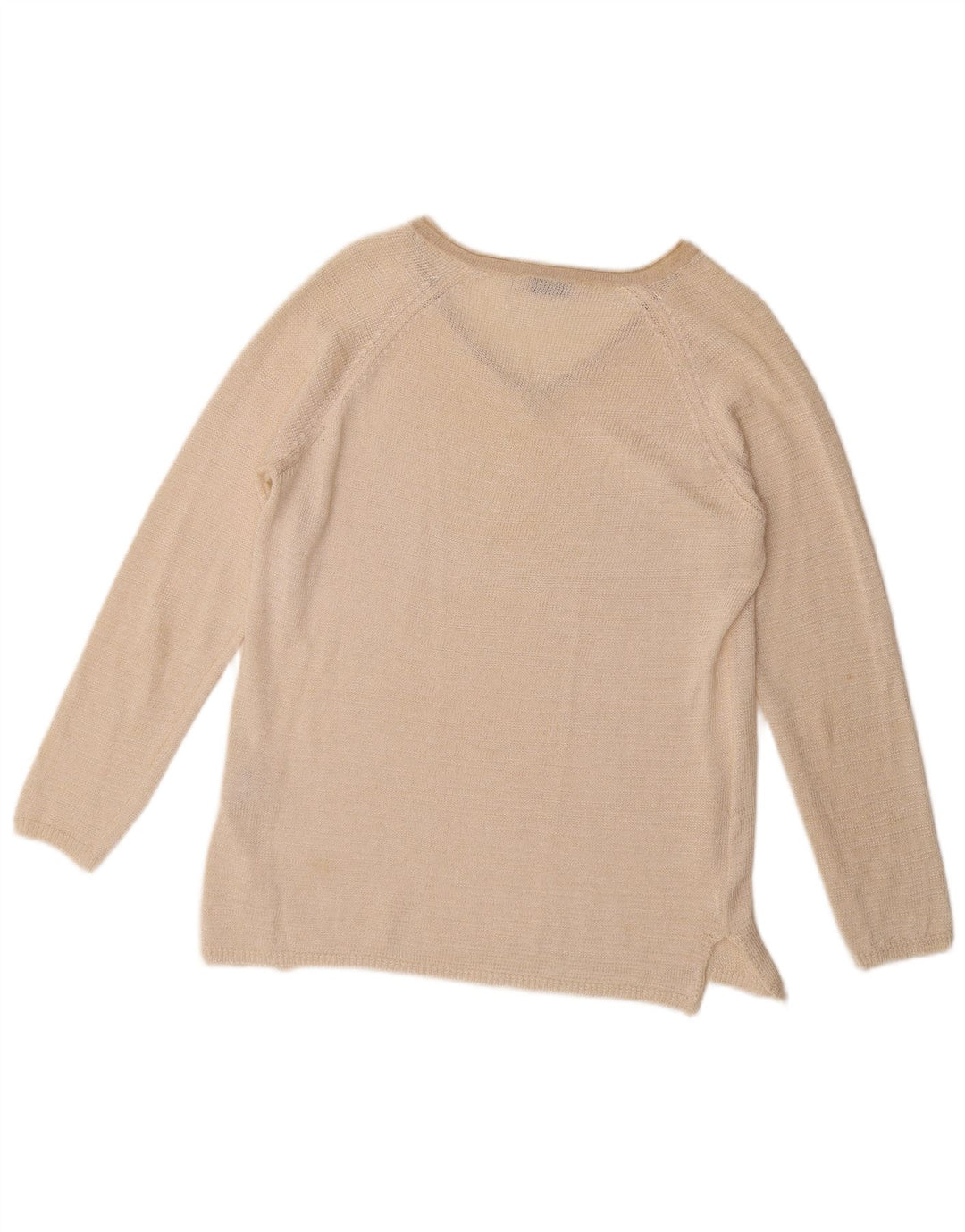 Vintage Dame V-hals sweater UK 16 Stor Beige Polyester