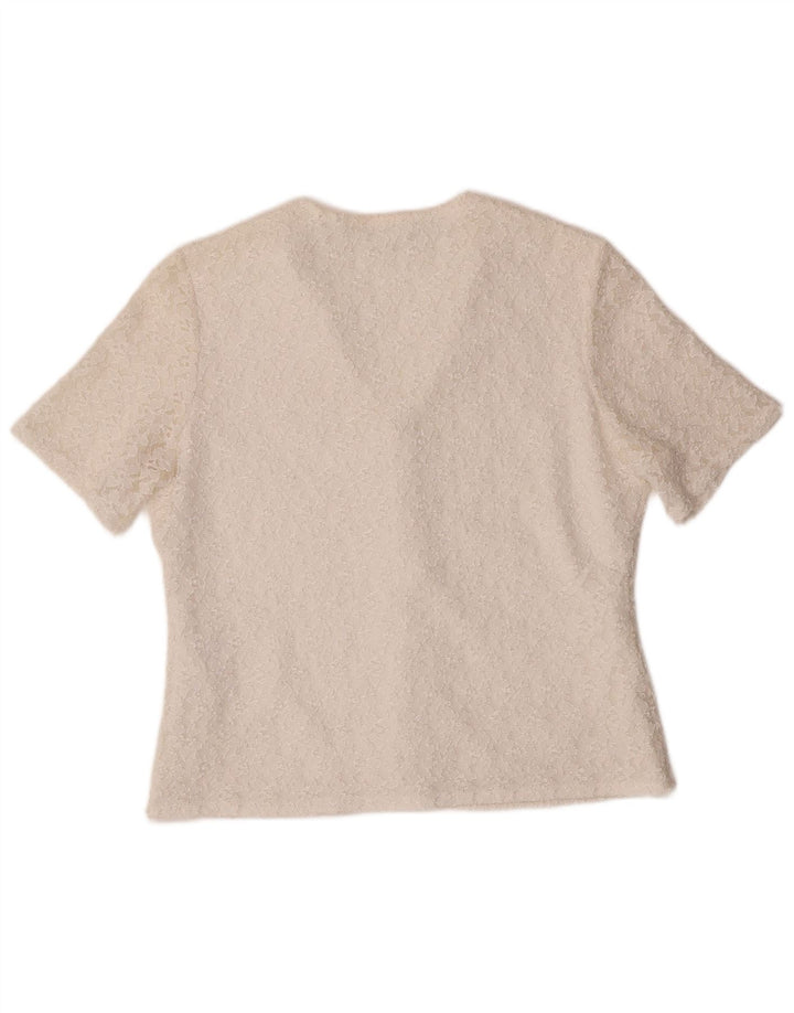 Vintage Dame Kortærmet Skjorte Bluse IT 42 Medium Off White Polyamid