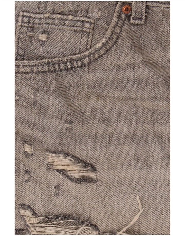 Zara Dame Denim Distressed Hot Pants EU 40 Medium W30 Grå Bomuld