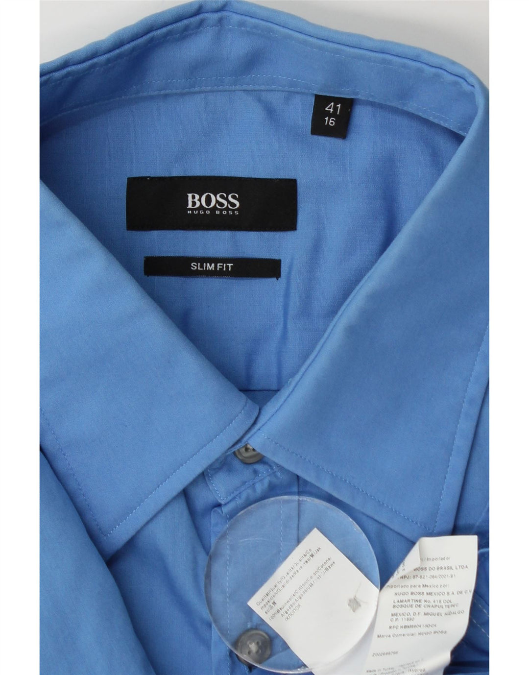 Hugo Boss Kortærmet Slim Fit Skjorte til mænd Størrelse 41 16 Stor Blå Bomuld
