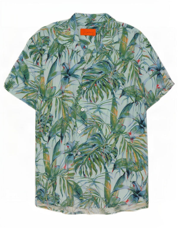 Vintage mænd Hawaii kortærmet skjorte medium turkis blomster viskose