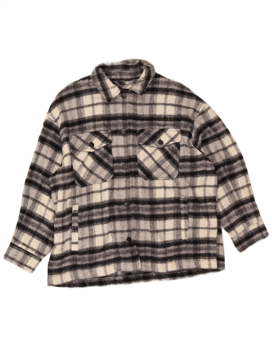 ZARA Oversized oversize overshirt til kvinder Flanellskjorte UK 16 Stor sort plaid