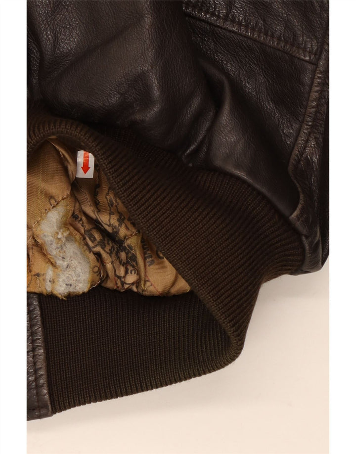 Vintage Herre Military Læderjakke IT 54 2XL Brun