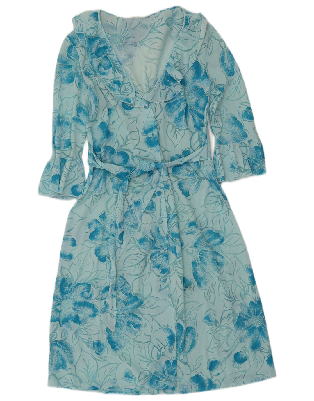 Imec Dame 3/4 Ærmet Se Through A-Line Kjole UK 12 Medium Blue Floral