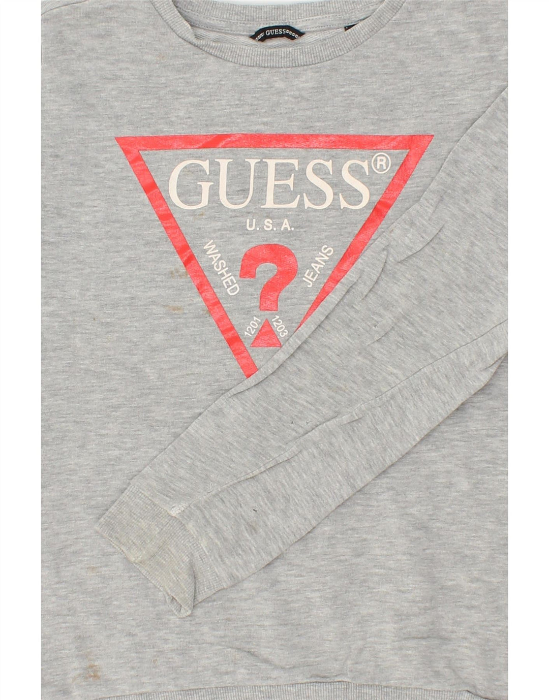 GUESS Boys Graphic Sweatshirt Jumper 9-10 Years Grey Cotton Vintage Guess and Second-Hand Guess from Messina Hembry 