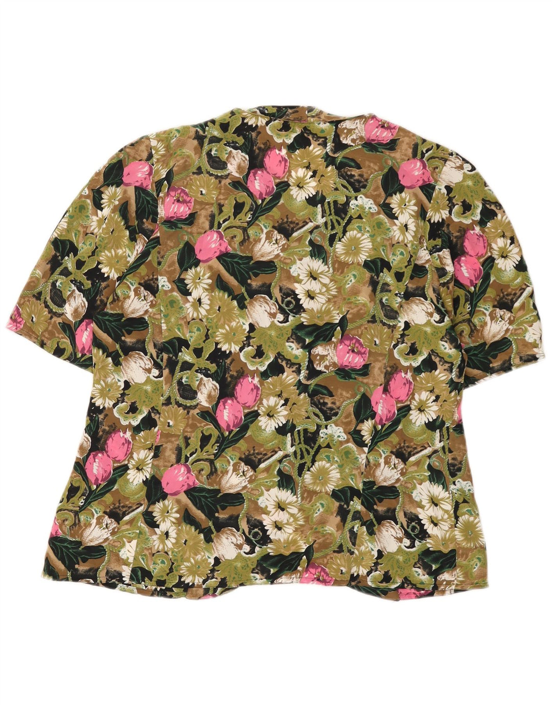 Vintage kortærmet skjortebluse til kvinder IT 42 Medium Green Floral
