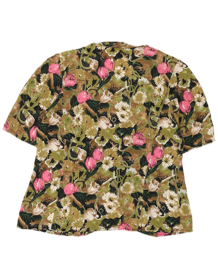 Vintage kortærmet skjortebluse til kvinder IT 42 Medium Green Floral