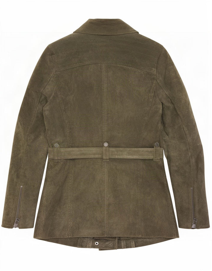 Freaky Nation Dame Ruskind Biker Jacket UK 14 Stor Khaki Læder