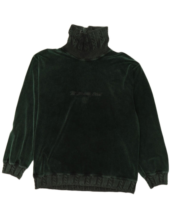 Belfe Mens Roll Neck Graphic Top Long Sleeve Large Green Cotton