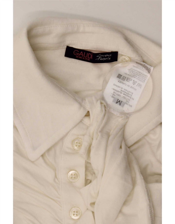 Gaudi langærmet poloskjorte til kvinder UK 12 Medium White Viscose