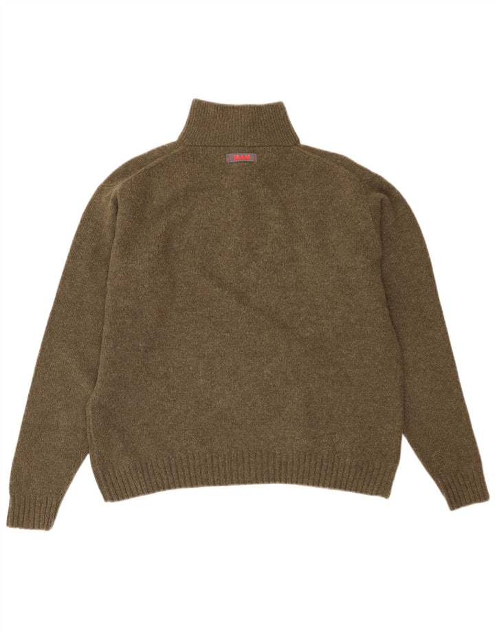 Slam Herre Zip Neck Jumper Sweater XL Khaki Virgin Wool