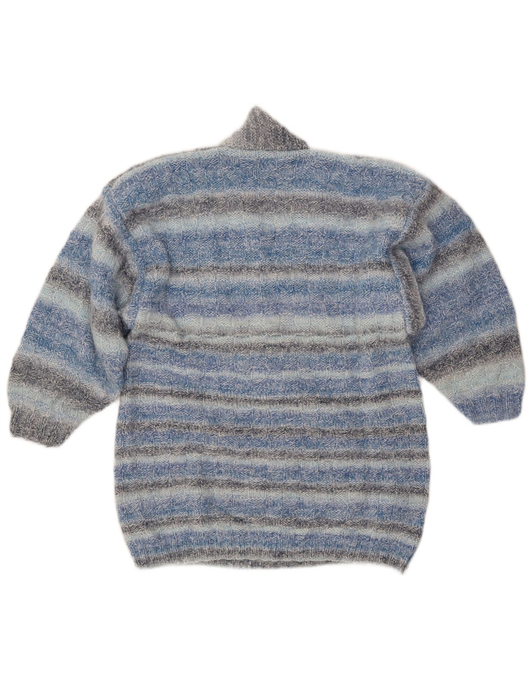 VINTAGE Dame Shawl Neck Jumper Sweater UK 14 Mellem blå stribet