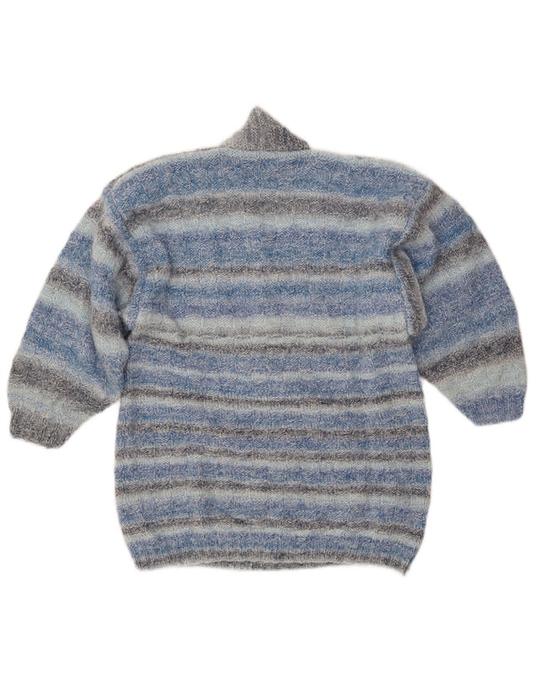VINTAGE Dame Shawl Neck Jumper Sweater UK 14 Mellem blå stribet
