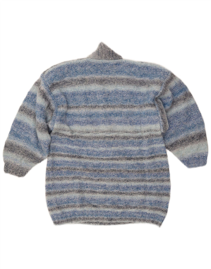 VINTAGE Dame Shawl Neck Jumper Sweater UK 14 Mellem blå stribet