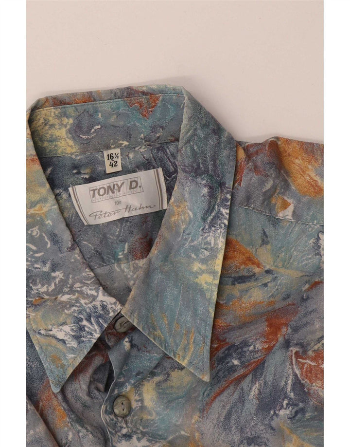 Peter Hahn Kortærmet Herreskjorte Størrelse 16 1/2 42 Large Blue Tie Dye
