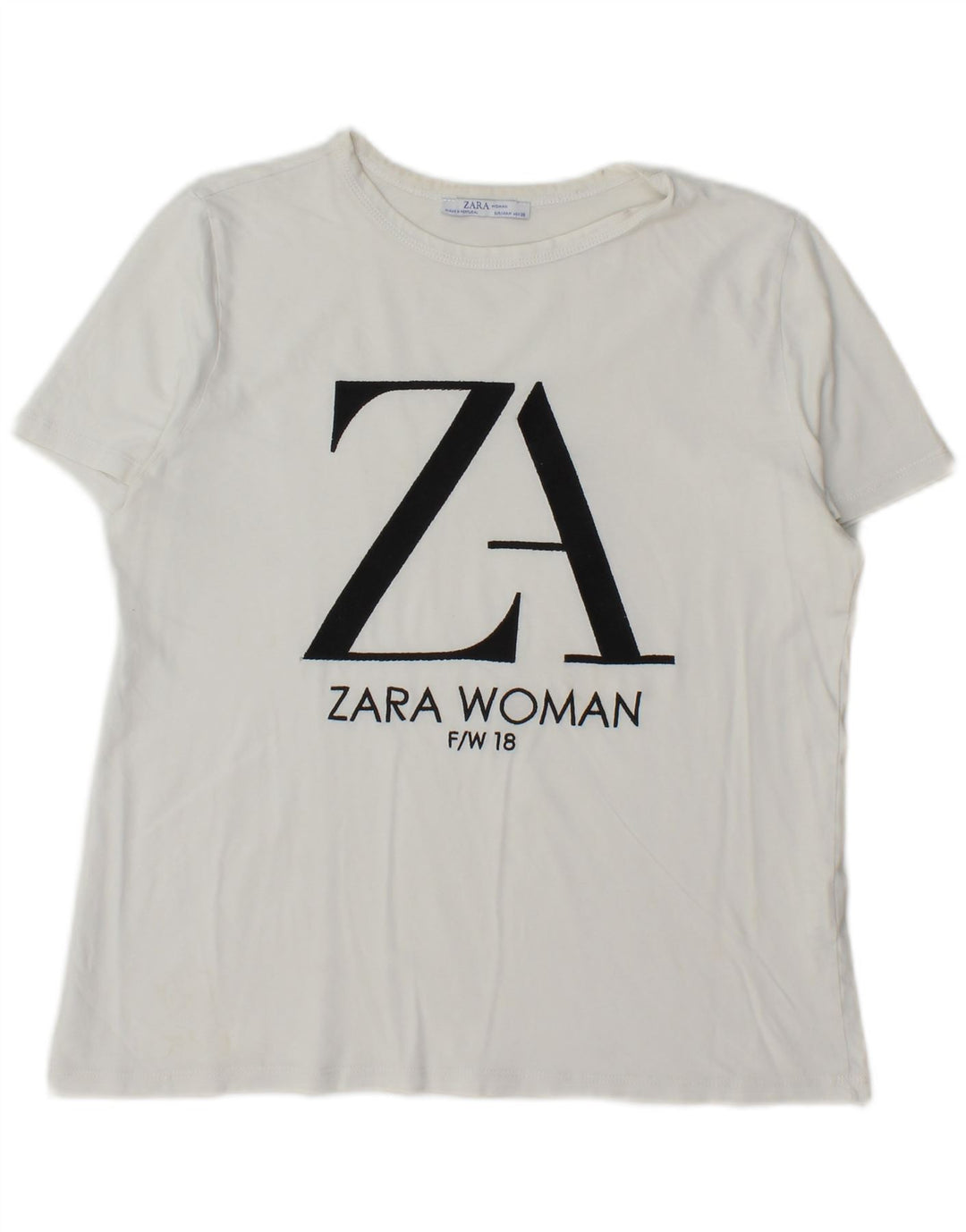 Zara Grafisk T-Shirt Top UK 14 Medium Hvid Bomuld