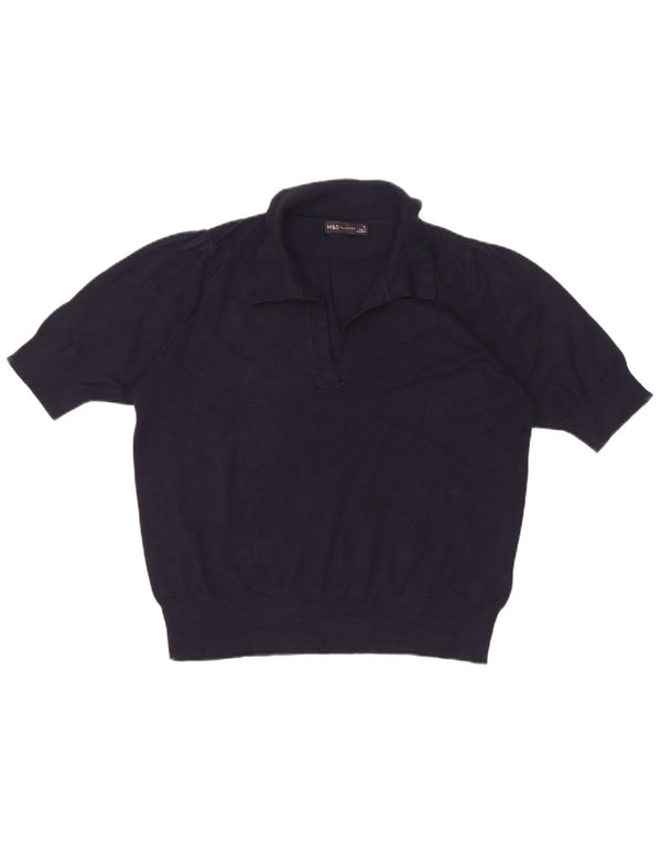 Marks & Spencer Dame Polo Neck Jumper Sweater UK 16 Large Navy Blue