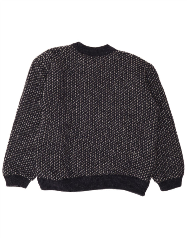 Walbusch Herre Button Neck Jumper Sweater EU 52 Large Navy Blue Geometric