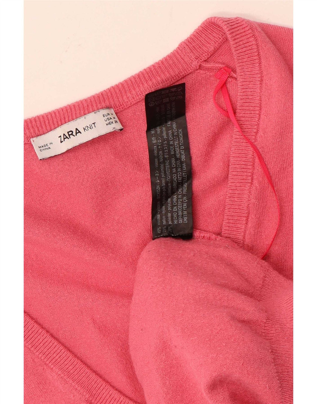 Zara Dame 3/4 ærmet oversized V-hals sweater UK 14 Medium Pink