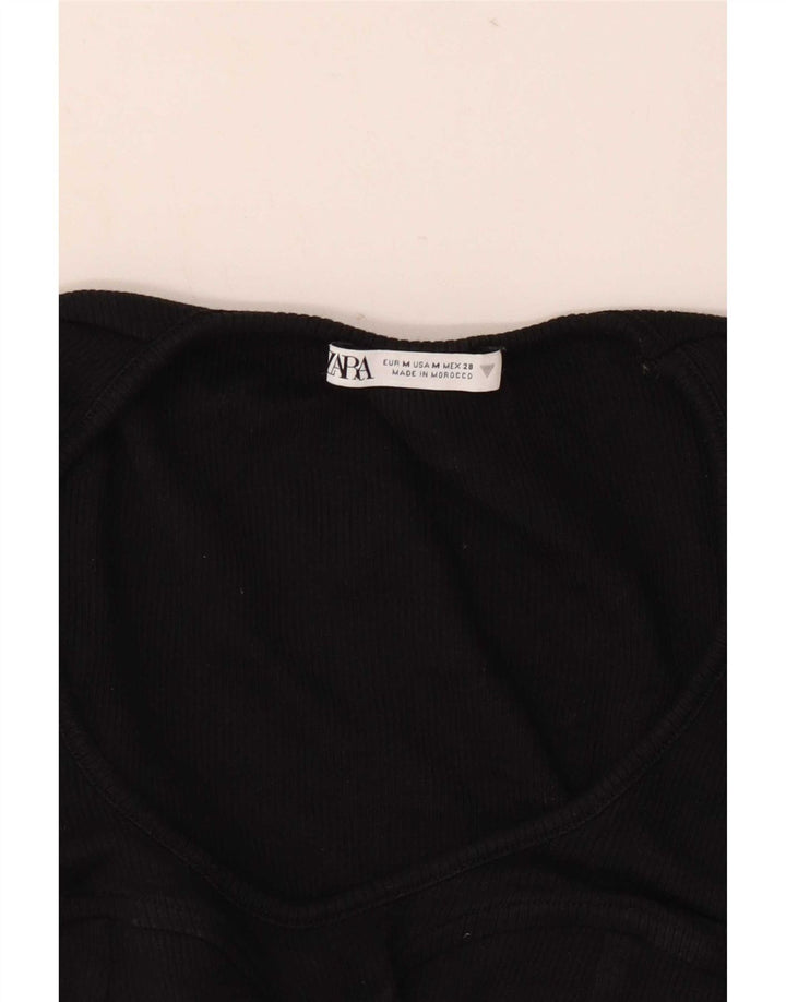 Zara Dame Crop Top Langærmet UK 12 Medium Sort