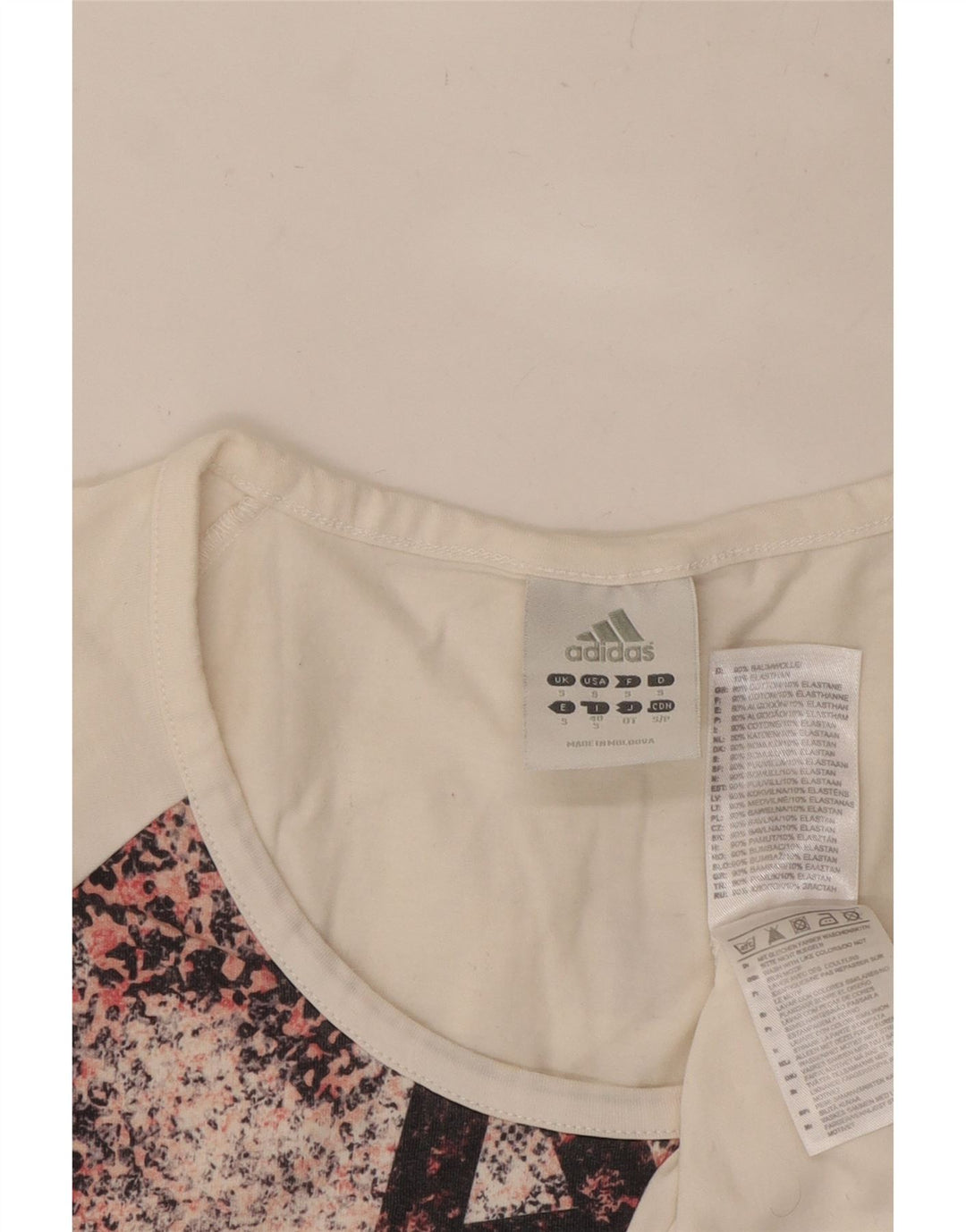 ADIDAS Grafisk T-shirt top til kvinder DK 10 Small White Animal Print Bomuld