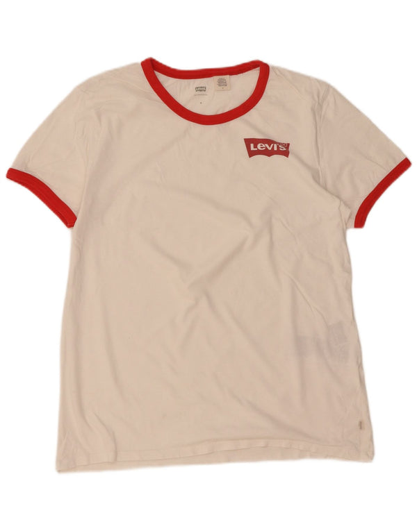 Levi's Dame T-Shirt Top UK 14 Medium White Colourblock Bomuld