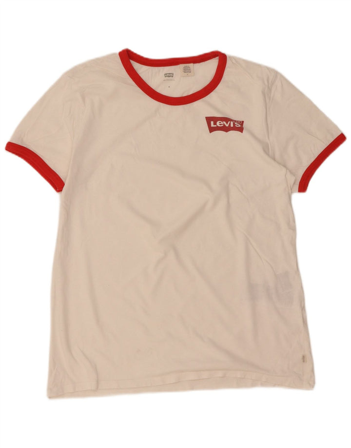 Levi's Dame T-Shirt Top UK 14 Medium White Colourblock Bomuld