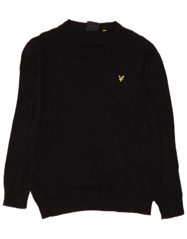 Lyle & Scott Herre sweater med rund hals, medium sort bomuld