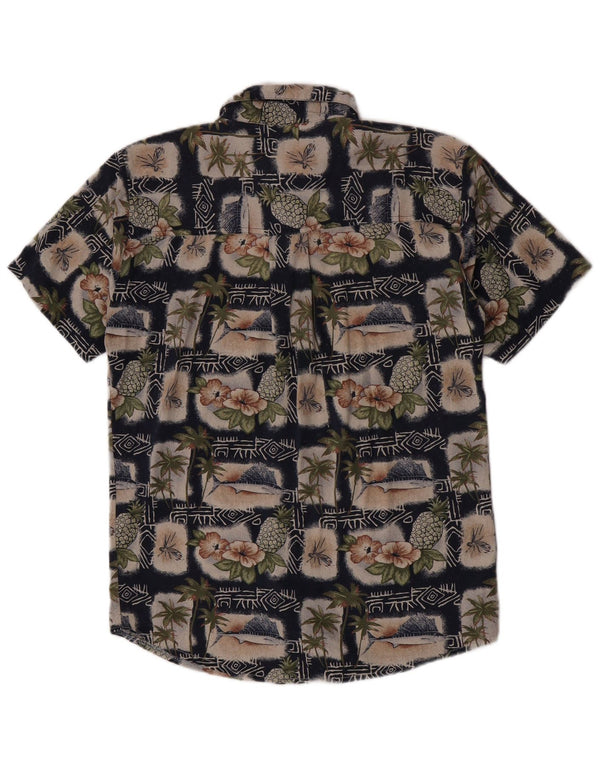 Portofino Herre grafisk kortærmet skjorte medium marineblå blomstersilke