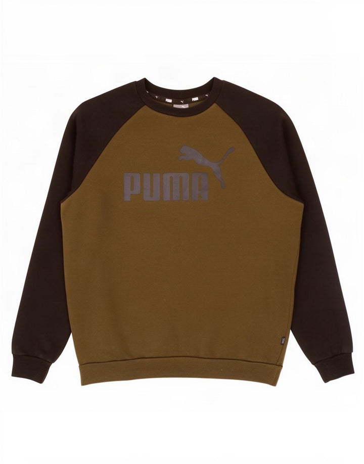 Puma Herre Grafisk Sweatshirt Jumper Medium Khaki Colourblock Bomuld